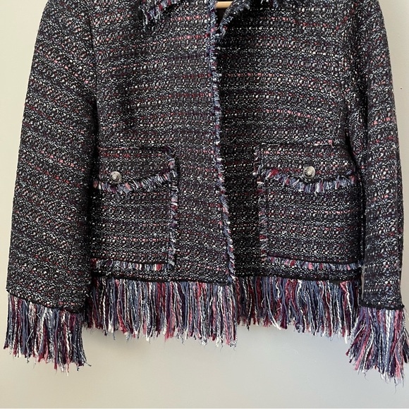 For The Republic Multicolored Rock N Roll Tweed Fringe Hem Blazer Jacket Size 8P - Picture 4 of 15